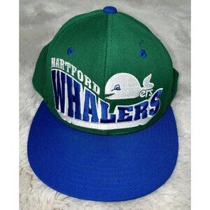 Vintage NHL HARTFORD WHALERS/ZEPHYR Blue Green Hat 35% Wool Adjustable One Size